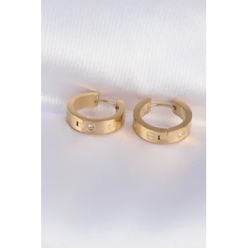 316L Çelik Gold Renk Zirkon Taşlı Model Halka Küpe