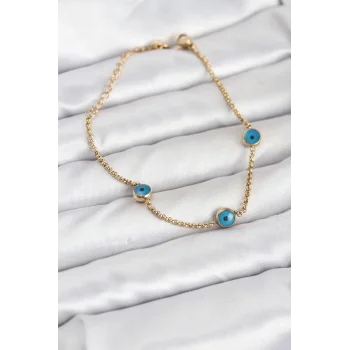 316L Çelik Gold Renkli Nazar Boncuk Model Kadın Bileklik
