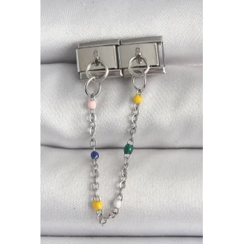 316L Çelik Gümüş Renk 2Li Sallantı Zincir Model Nomination Charm