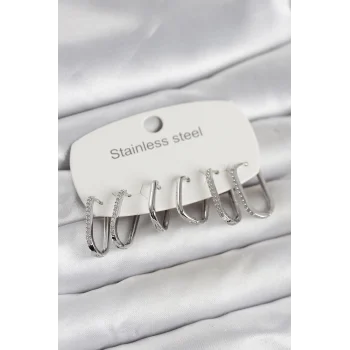 316L Çelik Gümüş Renk 6lı Set Geometrik Model Kadın Küpe