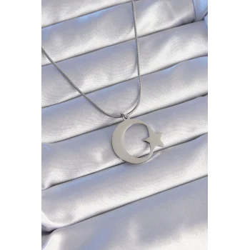 316L Çelik Gümüş Renk Ay Yıldız Model Unisex Kolye