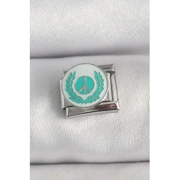 316L Çelik Gümüş Renk Beyaz Mavi Barış İşareti İşlemeli Nomination Charm