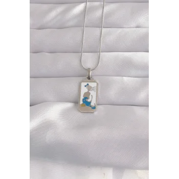 316L Çelik Gümüş Renk Beyaz Mineli Kız Figür Tarot Kolye