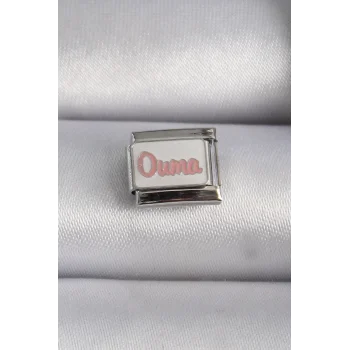 316L Çelik Gümüş Renk Beyaz Pembe Ouma İşlemeli Nomination Charm