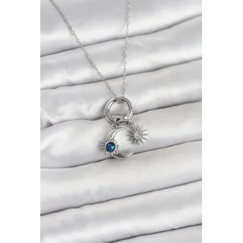 316L Çelik Gümüş Renk Gece Gündüz Tema Charmlı Kadın Kolye
