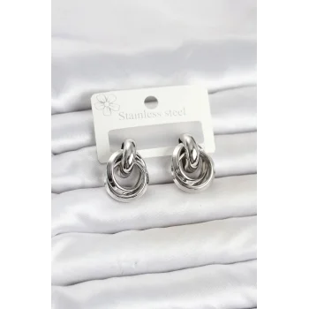 316L Çelik Gümüş Renk Halka Model Kadın Küpe