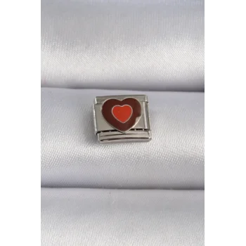 316L Çelik Gümüş Renk Kahverengi Kalp İşlemeli Nomination Charm