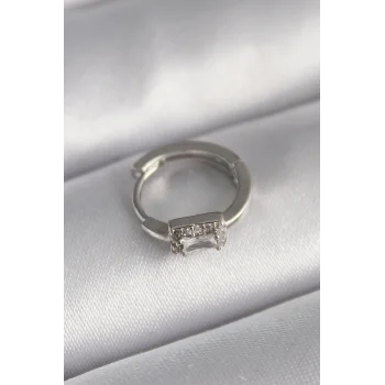 316L Çelik Gümüş Renk Kare Zirkon Taşlı Tragus Piercing