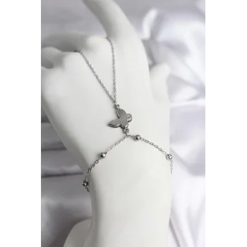 316L Çelik Gümüş Renk Kelebek Model Kadın Şahmeran