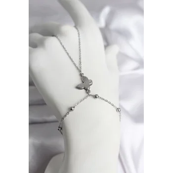 316L Çelik Gümüş Renk Kelebek Model Kadın Şahmeran