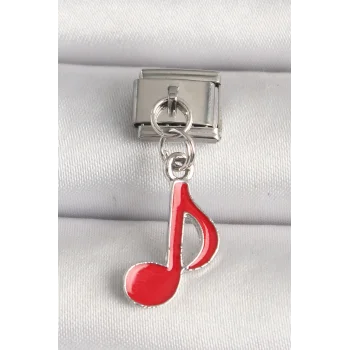 316L Çelik Gümüş Renk Kırmızı Müzik Nota Model Nomination Charm