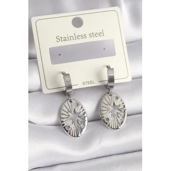 316L Çelik Gümüş Renk Kutup Yıldızı İşleme Kadın Küpe