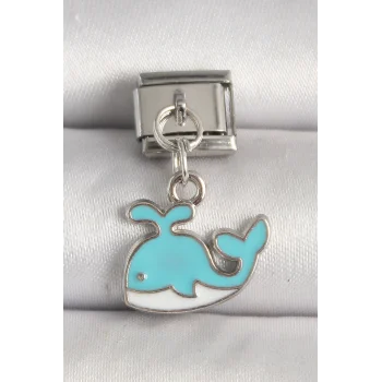 316L Çelik Gümüş Renk Mavi Balina Model Nomination Charm
