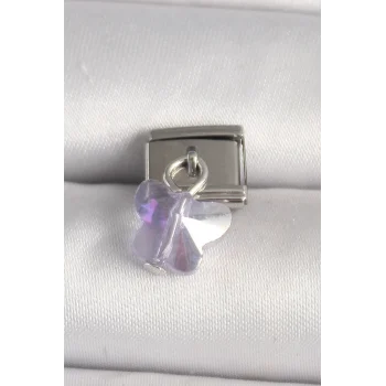 316L Çelik Gümüş Renk Mor Zirkon Taşlı Nomination Charm