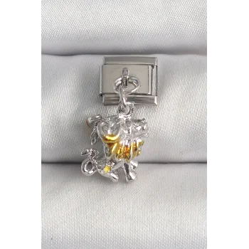 316L Çelik Gümüş Renk Sallantı Aslan Model Nomination Charm