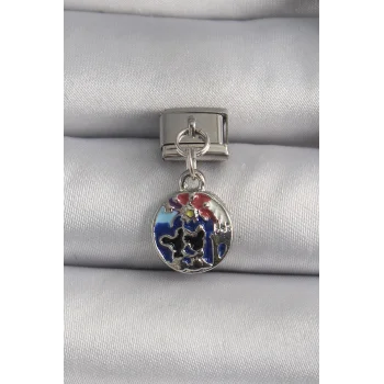 316L Çelik Gümüş Renk Sallantı Dünya Model Nomination Charm