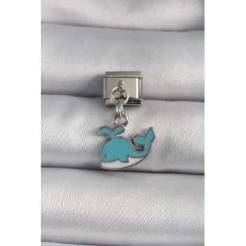 316L Çelik Gümüş Renk Sallantı Mavi Balina Model Nomination Charm