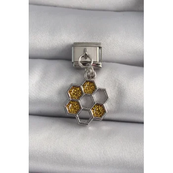 316L Çelik Gümüş Renk Sallantı Simli Bal Beteği Model Nomination Charm