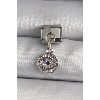 316L Çelik Gümüş Renk Sallantı Zirkon Taşlı Göz Model Nomination Charm