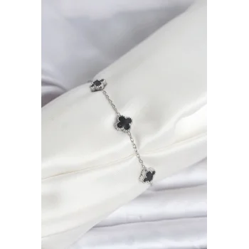 316L Çelik Gümüş Renk Siyah Baby Boy Yonca Bileklik