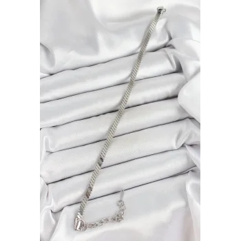 316L Çelik Gümüş Renk Yassı Zincir Model Kadın Bileklik