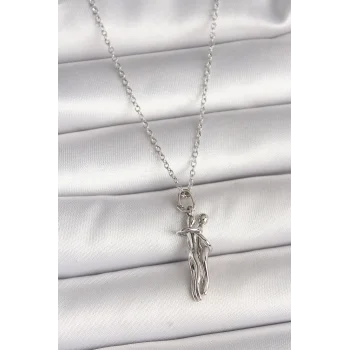 316L Çelik Gümüş Renk Zincir Sarılma Model Kadın Kolye