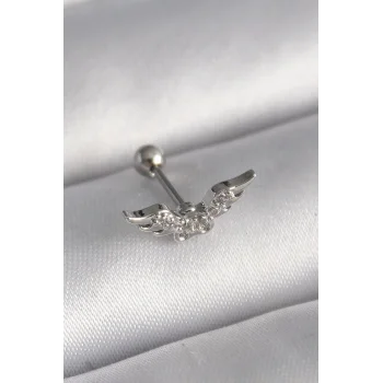 316L Çelik Gümüş Renk Zirkon Taş Detay Kanat Model Tragus Piercing