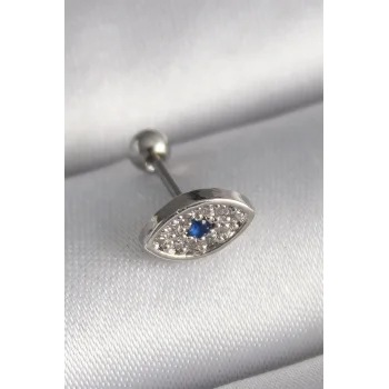 316L Çelik Gümüş Renk Zirkon Taşlı Göz Tragus Piercing