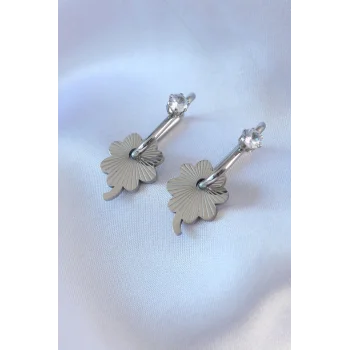 316L Çelik Gümüş Renk Zirkon Taşlı Kadın Göçmen Küpesi