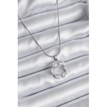 316L Çelik Gümüş Renk Zirkon Taşlı Kadın Kolye