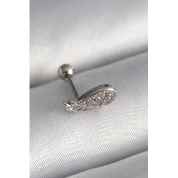 316L Çelik Gümüş Renk Zirkon Taşlı Kanat Tragus Piercing