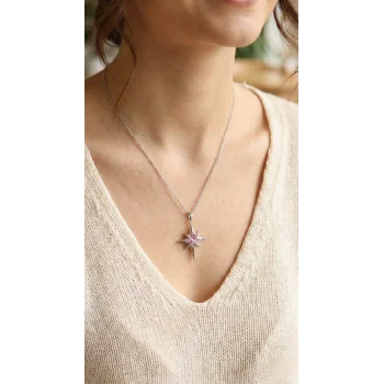 316L Çelik Gümüş Renk Zirkon Taşlı Kutup Yıldızı Model Kadın Kolye