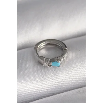 316L Çelik Gümüş Renk Zirkon Taşlı Mavi Boncuk Detay Tragus Piercing
