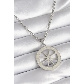 316L Çelik Gümüş Renk Zirkon Taşlı Rüya Kapanı Model İşeme Detay Kadın Kolye