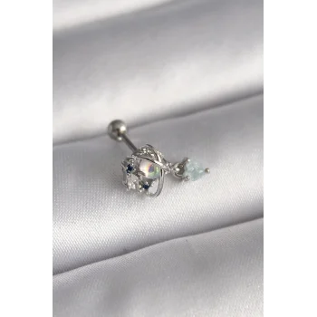 316L Çelik Gümüş Renk Zirkon Taşlı Sallantı Kalp Detay Tragus Piercing