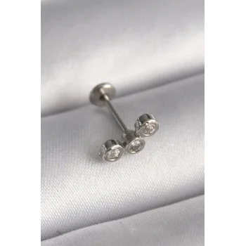 316L Çelik Gümüş Renk Zirkon Taşlı Tragus Piercing
