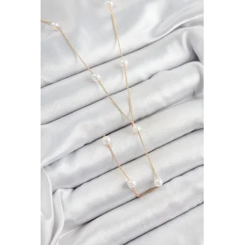 Pirinç İnci Figürlü Y Model Gold Renk Kadın Kolye