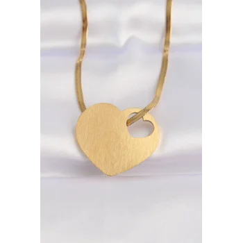 316L Çelik İtalyan Zincir Altın Renk Düz Plaka Kalp Kolye