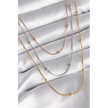 316L Çelik Mix Renk 3lü Topçuk Detay Kadın Kolye