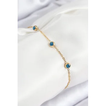 316L Çelik Nazar Boncuğu Model Gold Renk Kadın Bileklik