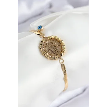 316L Çelik Nazar Boncuk Detaylı Hayat Ağacı Model İtalyan Zincir Gold Renk Kadın Bileklik