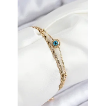 316L Çelik Nazar Boncuk Model Burgu Zincir Gold Renk Kadın Bileklik