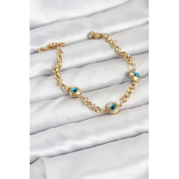 316L Çelik Nazar Model Gold Renk Kadın Bileklik