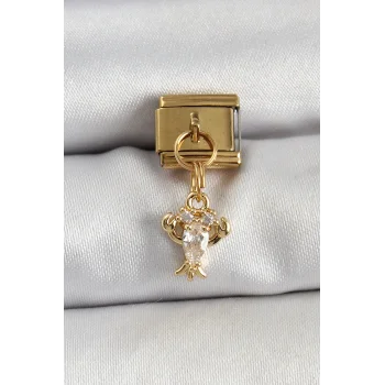 316L Çelik Sallantılı Zirkon Taşlı Yengeç Model Gold Renk Nomination Charm