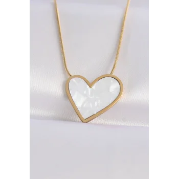 316L Çelik Zincir Altın Renk Mermer Desenli Kalp Kolye