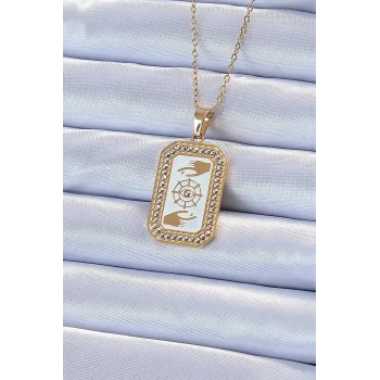 316L Çelik Zincir Altın Renk Mineli Zirkon Taşlı Göz Figür Tarot Kolye