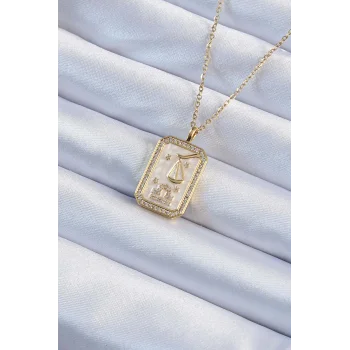 316L Çelik Zincir Altın Renk Zirkon Taşlı Çerçeveli Tarot Kolye