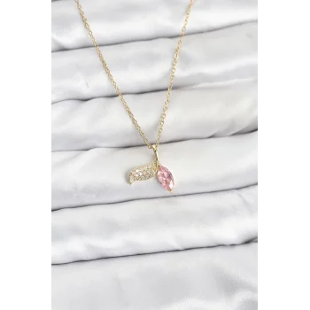 316L Çelik Zincir Gold Renk Balık Kuyruğu Model Zirkon Taşlı Kadın Kolye