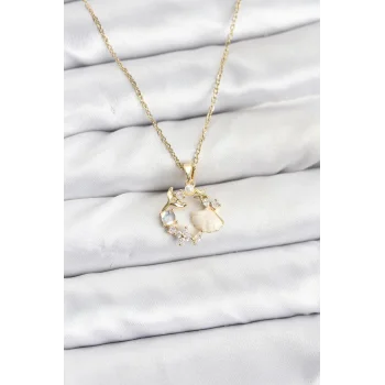 316L Çelik Zincir Gold Renk Deniz Tema Model Zirkon Taşlı Kadın Kolye