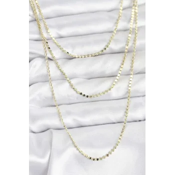 316L Çelik Zincir Gold Renk Ezme Zincir Model 3lü Kadın Kolye